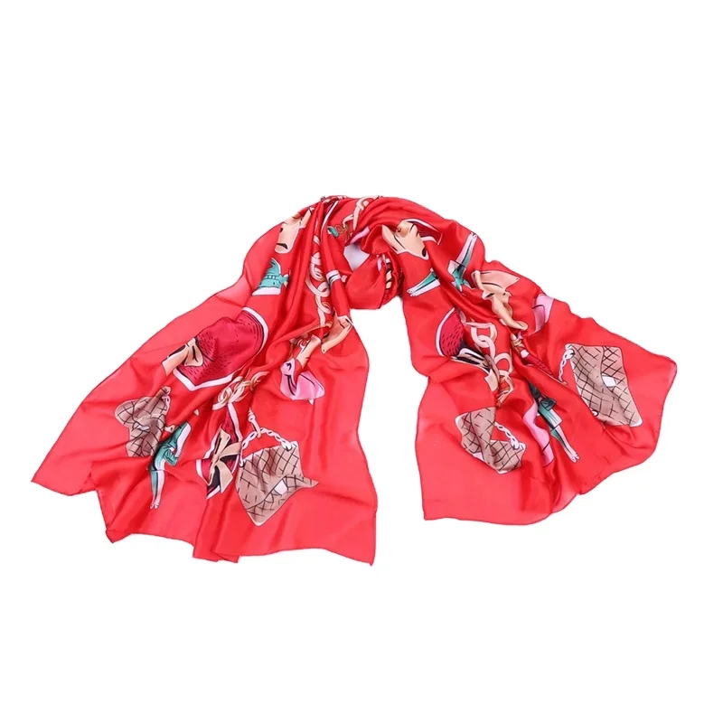 100% Pure Luxury Fashion Ladies Printed Silk Twill Satin Scarf