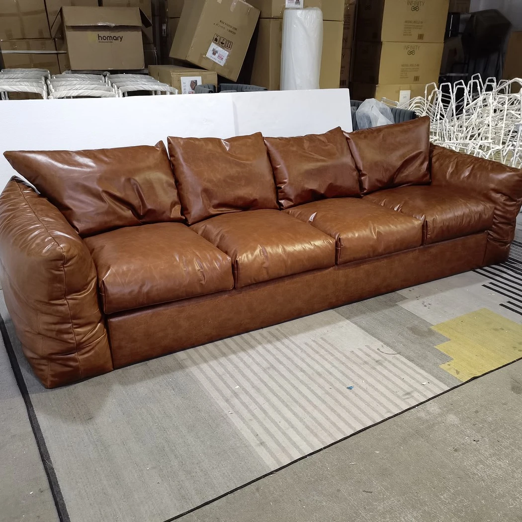 vintage brown three seater oversize  lazy soft living room sofa