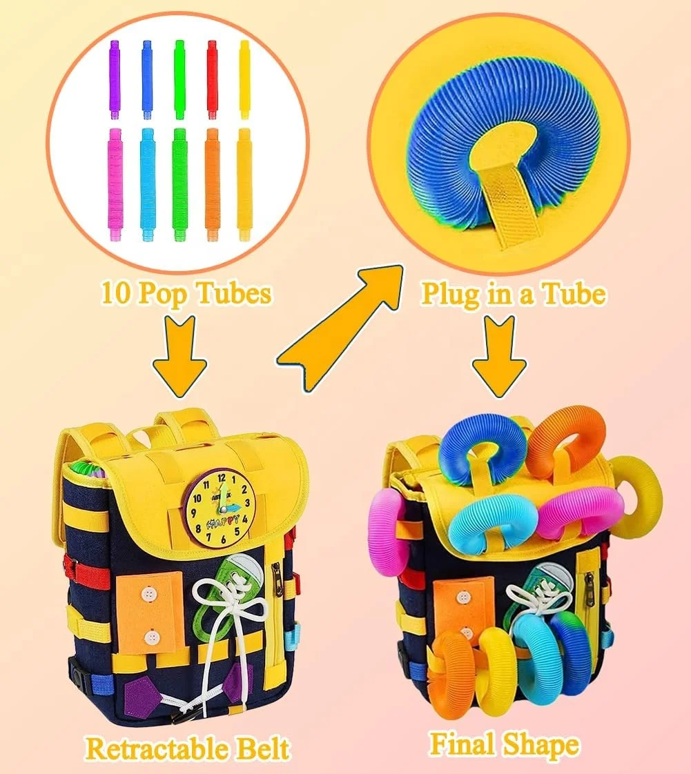Baby Early Educational Toys Cartoon School Bags Learning Busy Board Backpack Bags for Children