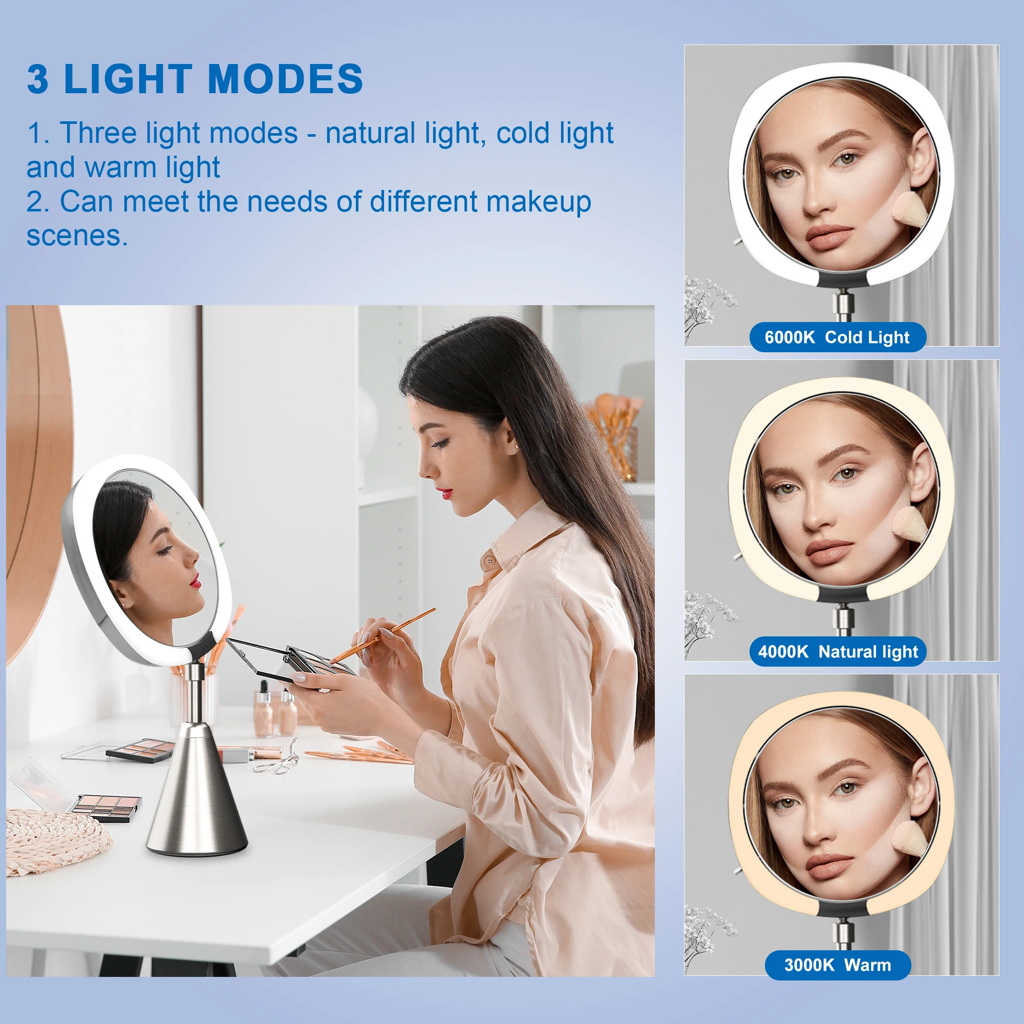 8in Smart Desktop 10X Magnifying Vanity Mirror Easy-to-Use Human Sensor Double Sided Light Metal Touch Convenient make-up mirror