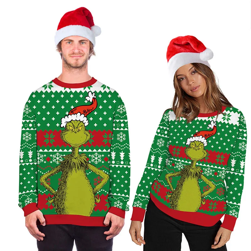 custom wholesale ugly christmas sweater Pattern print jacquard ugly christmas sweater jumpers grinchs sweater
