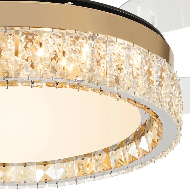 Dropship Guzhen Gold Color Luxury K9 Crystal Remote Control Invisible Ceiling Fan Lights Ceiling Fan With Light Fan Chandelier