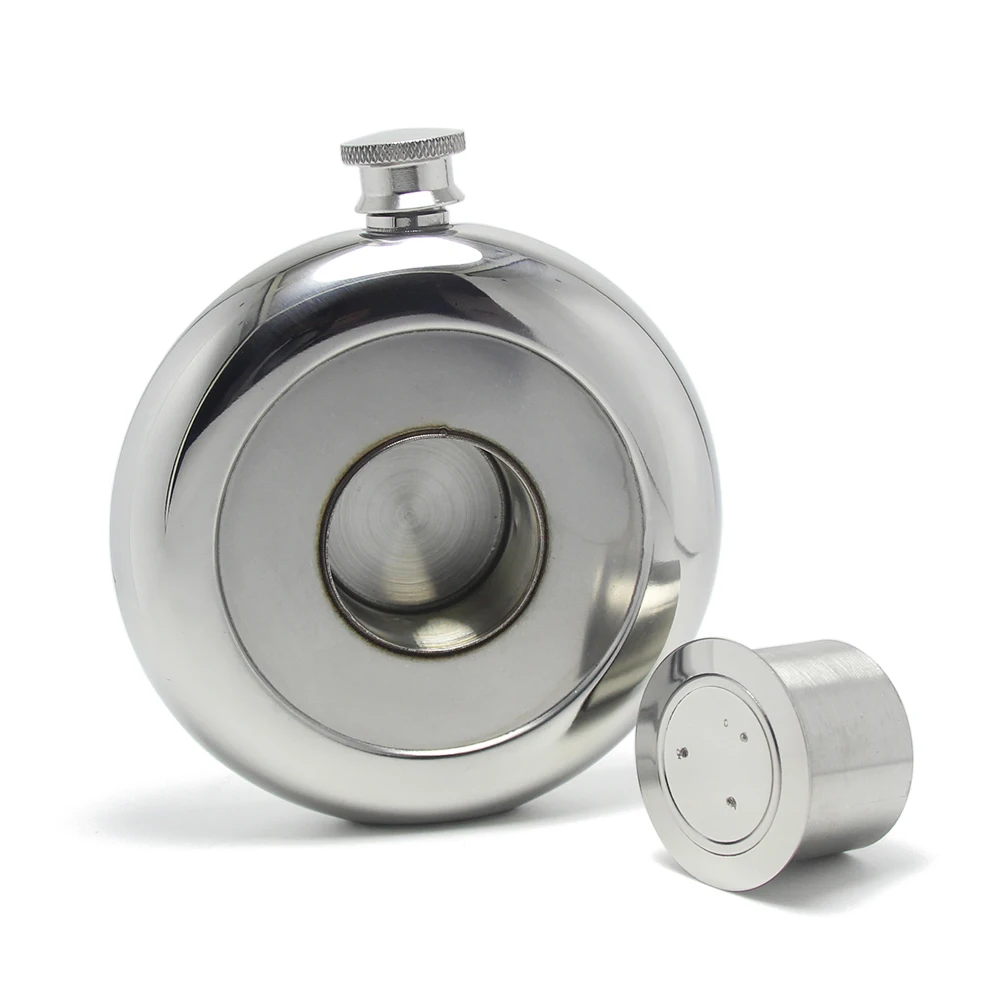 5oz Round Hip Flask Insert Cup Shot Glass Portable Travel Wine Stainless Steel Party Bar Gifts Round Hip Flask Window Engraved