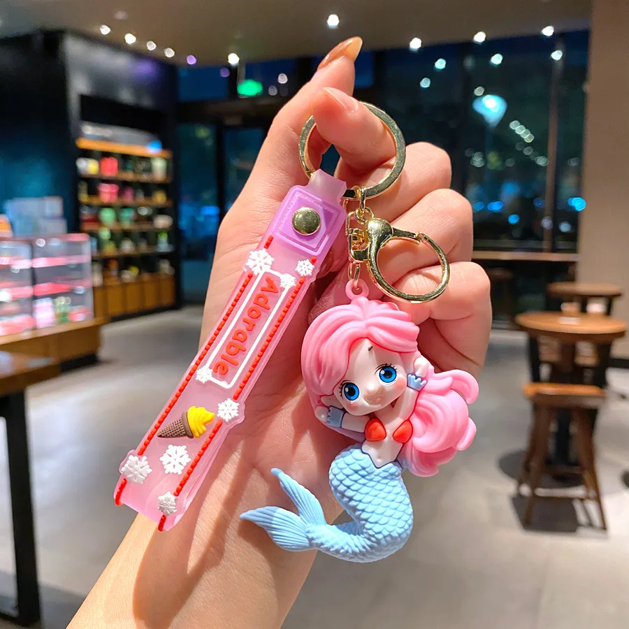 Lovely 3D Soft Pvc Doll Pendant Cartoon Cute Mermaid Keychain for Girls