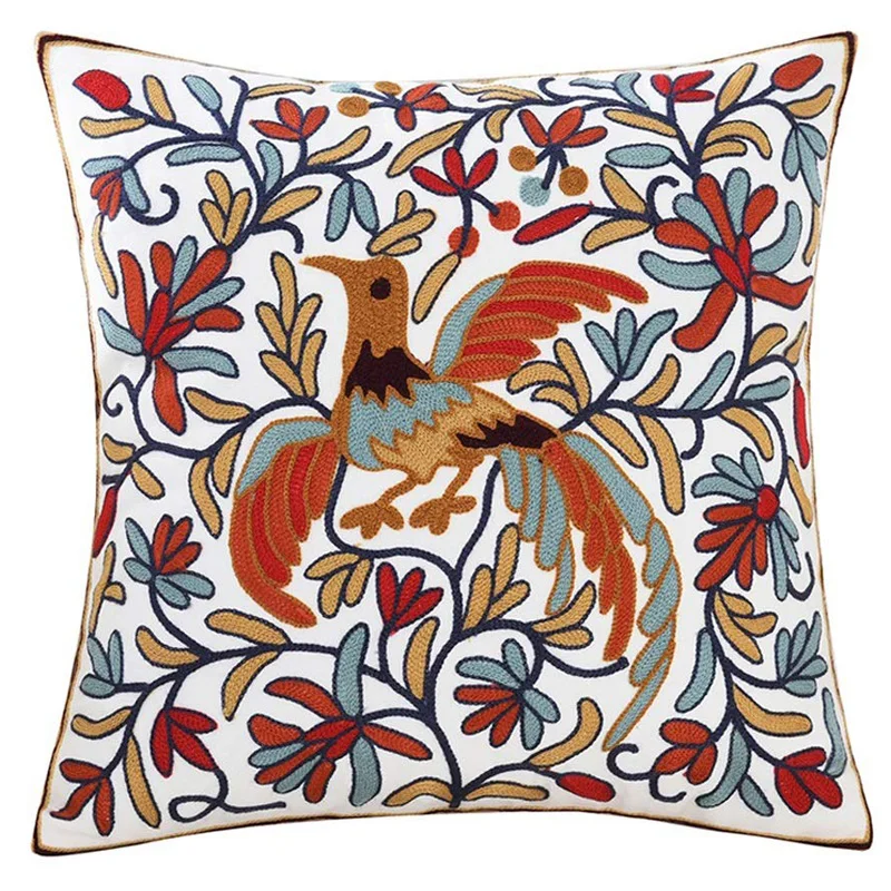 Cotton Linen Throw Embroidered Floral Pillow Cover for Couch Sofa Bed Living Room Bedroom
