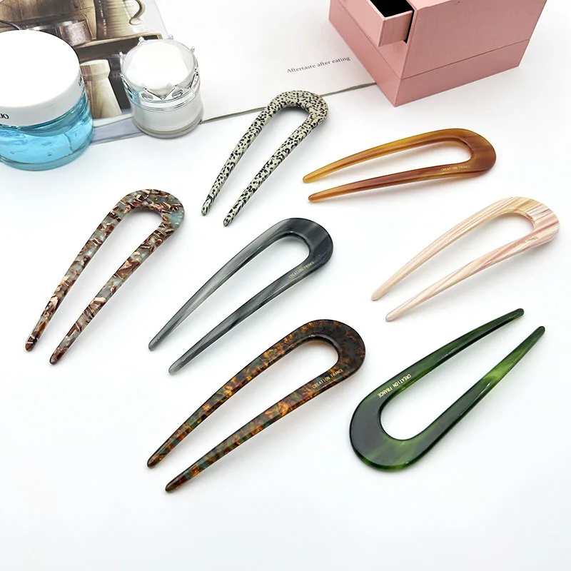 Хит продаж, ацетатные U-образные заколки для волос, набор заколок для волос на заказ, аксессуары, роскошные палочки для волос для женщин и девочек