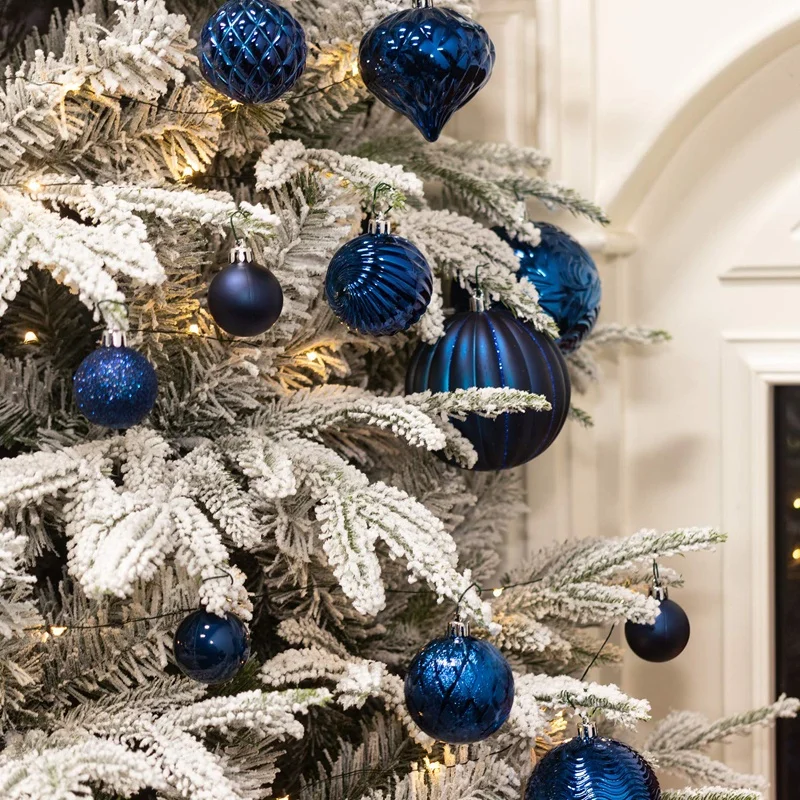 2.36-inch Set of 34 Blue Shatterproof Plastic Christmas Tree Balls Gift Box Ornaments Decorations supplies