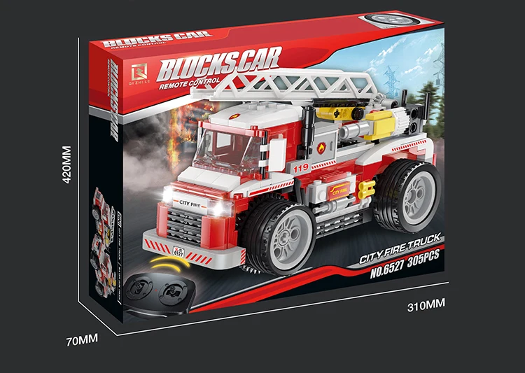 QIZHILE 307pcs remote control city fire truck building block with water gun truck,rc Fire Truck Model Toy Building Set block