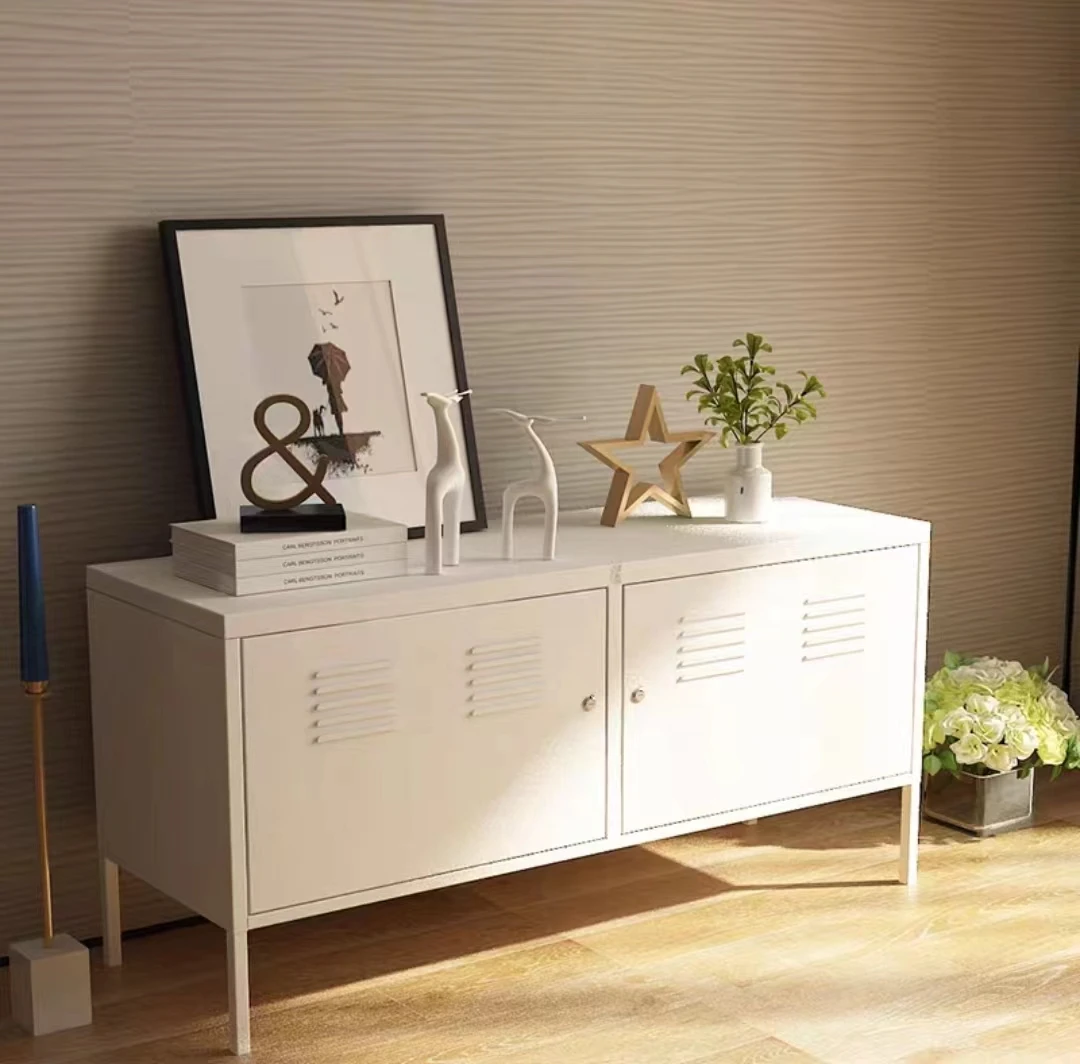 Small household steel TV cabinet rental room bedroom simple pure white metal iron art TV storage locker