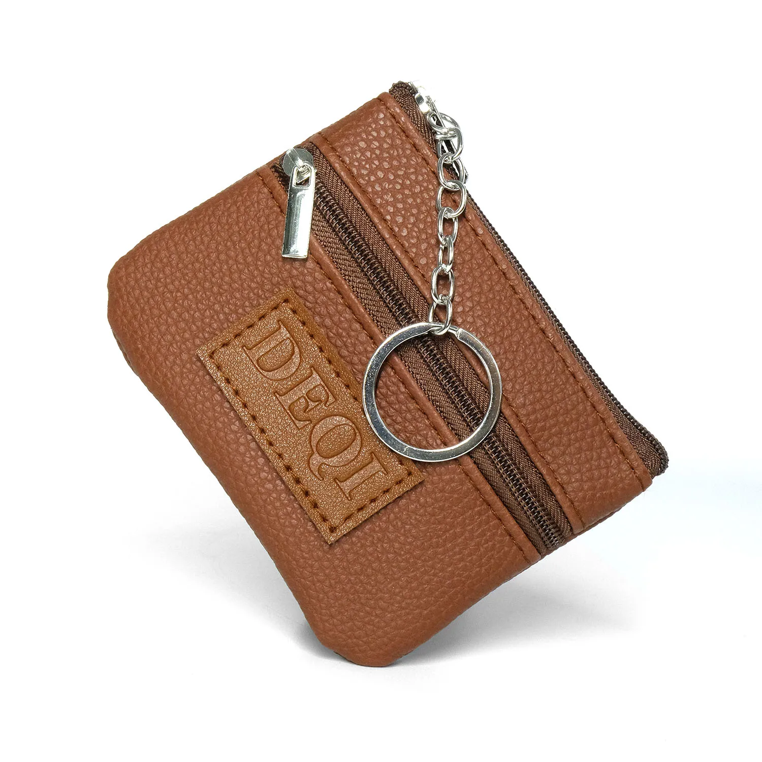DEQI Key Cases Wholesale Mini Coin Purse Keychain Vintage Wallet Creative Zipper Key Bag Genuine Leather RFID Keychain Wallet