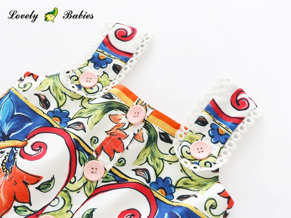 children clothes for holiday toddler girls party  Vintage printed lace girl casual dress