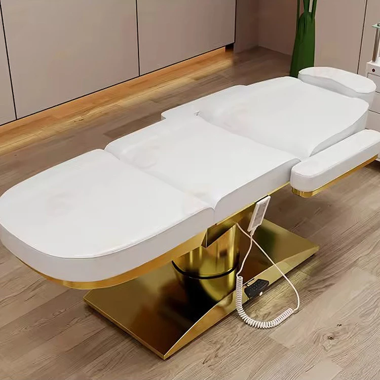 Modern pink leather automatic esthetician chair bed 4 motor adjustable reclining massage table with chair