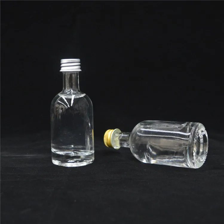 Wholesale 50ml Drinking bottle Whiskey Vodka Champagne Small Mouth Tasting Trial Glass Wine Bottle with Aluminum Lid