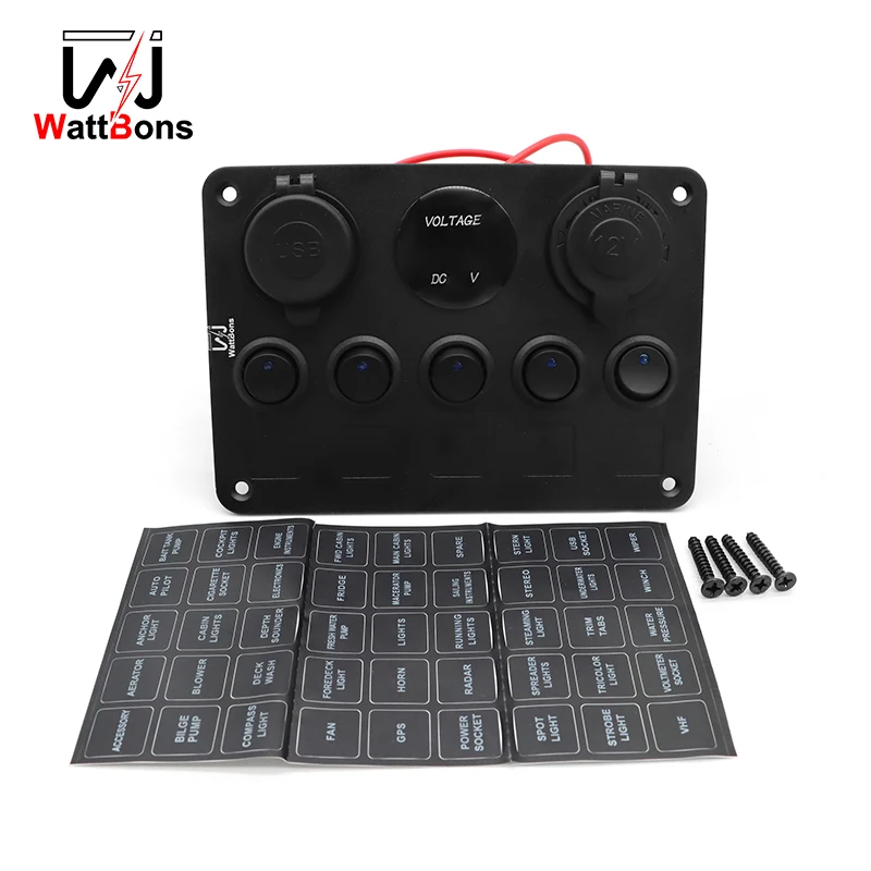 Manufacturer DC 12V Led On Off Voltmeter 5 Gang Rocker Switch Panel Caravan Automotive Marine Car Fast Charging Charger