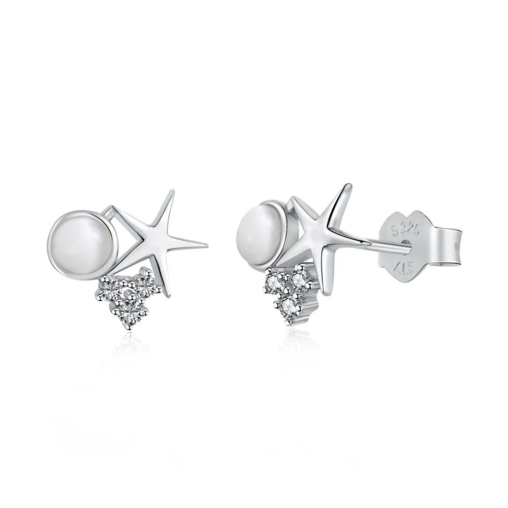 Dylam Christmas Collection Festival Gift Rhodium Plated S925 Silver Star 5A Zirconia Earrings Dainty Earrings for Women