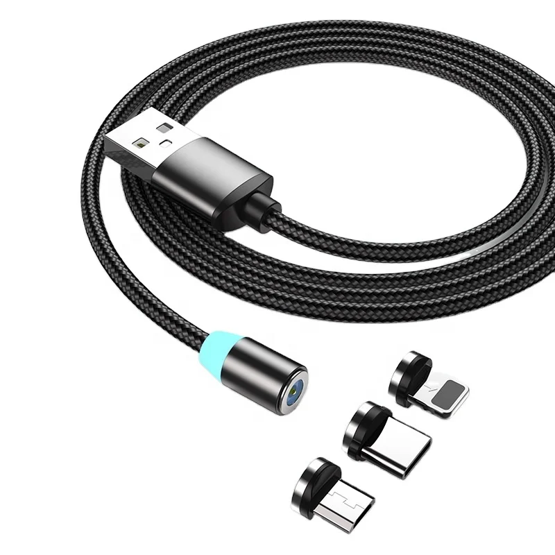 Black Magnetic  Type-c Micro L Connector Usb 3 In 1 Charging Cable