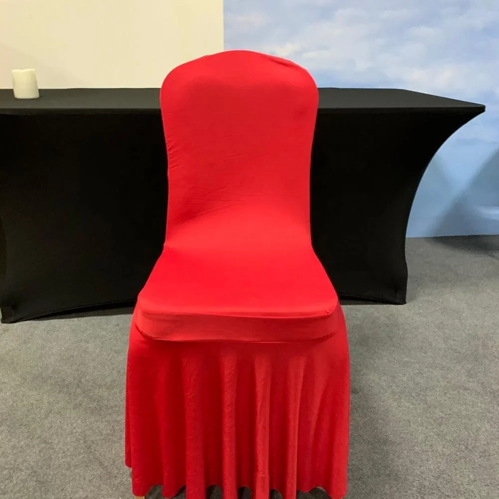 
Not Satin Easily No foot Pocket Durable Red White Stretch Spandex Banquet Chair Cover with Skirt for wedding Party Hotel Decor 