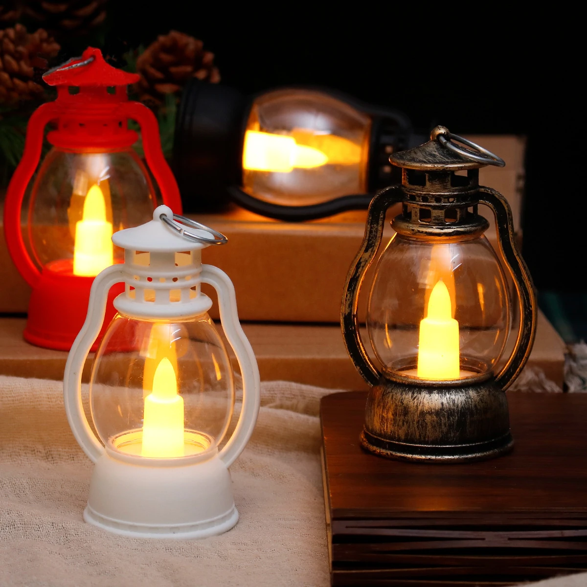 Halloween Candle Mini Lantern Miniature Model Small Horse Lantern Retro Candlestick Electronic Candle Lamp Decoration