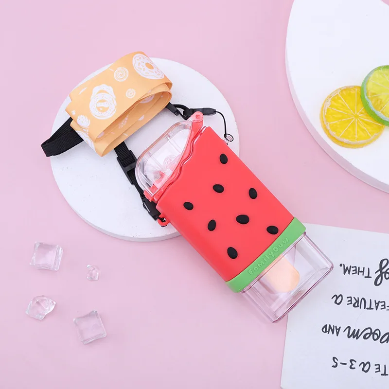300ml portable kids cute plastic fruit cup popsicle ice cream shape water bottle with straw