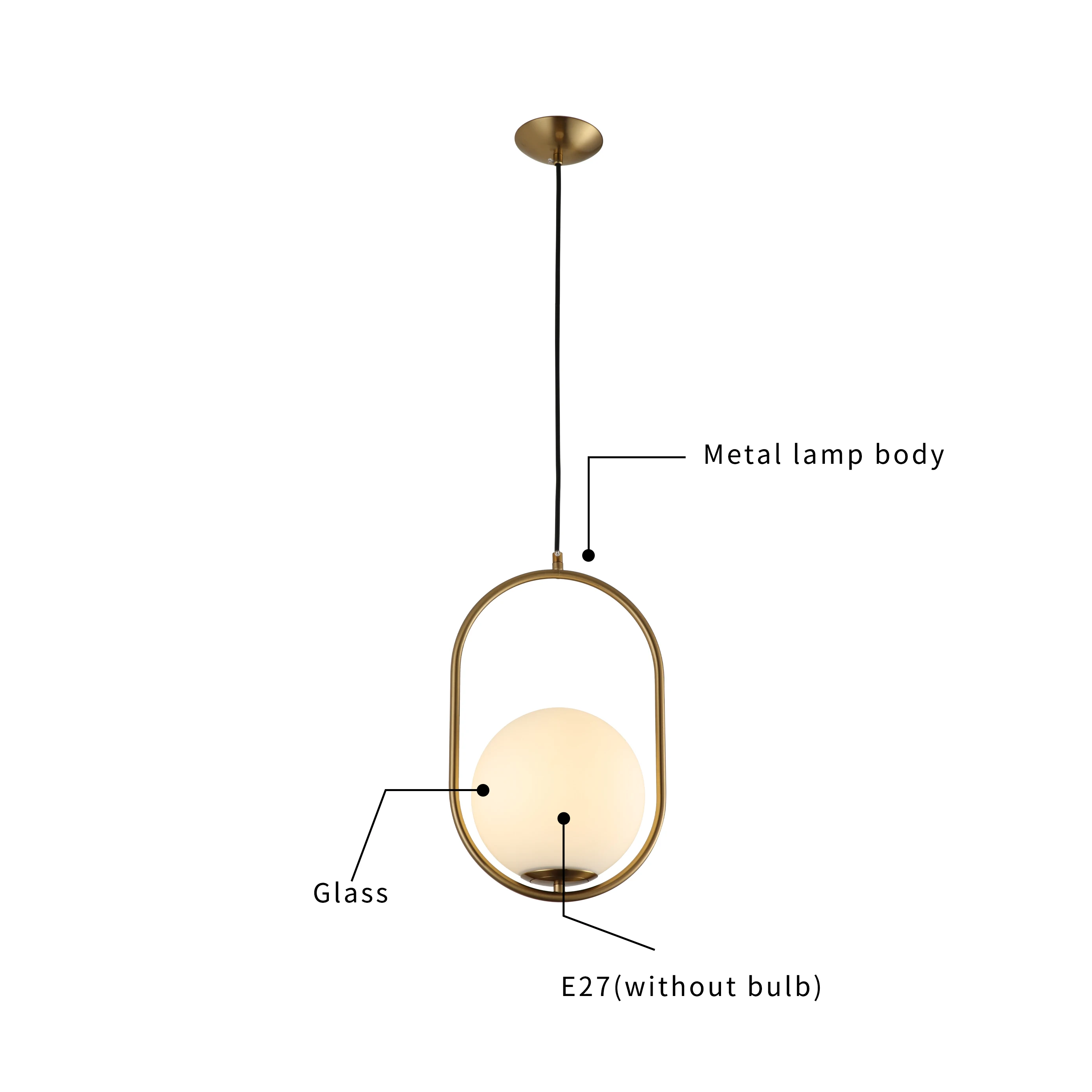 E27 Glass+Metal Pendant Light Hot Selling Northern Europe Golden Color