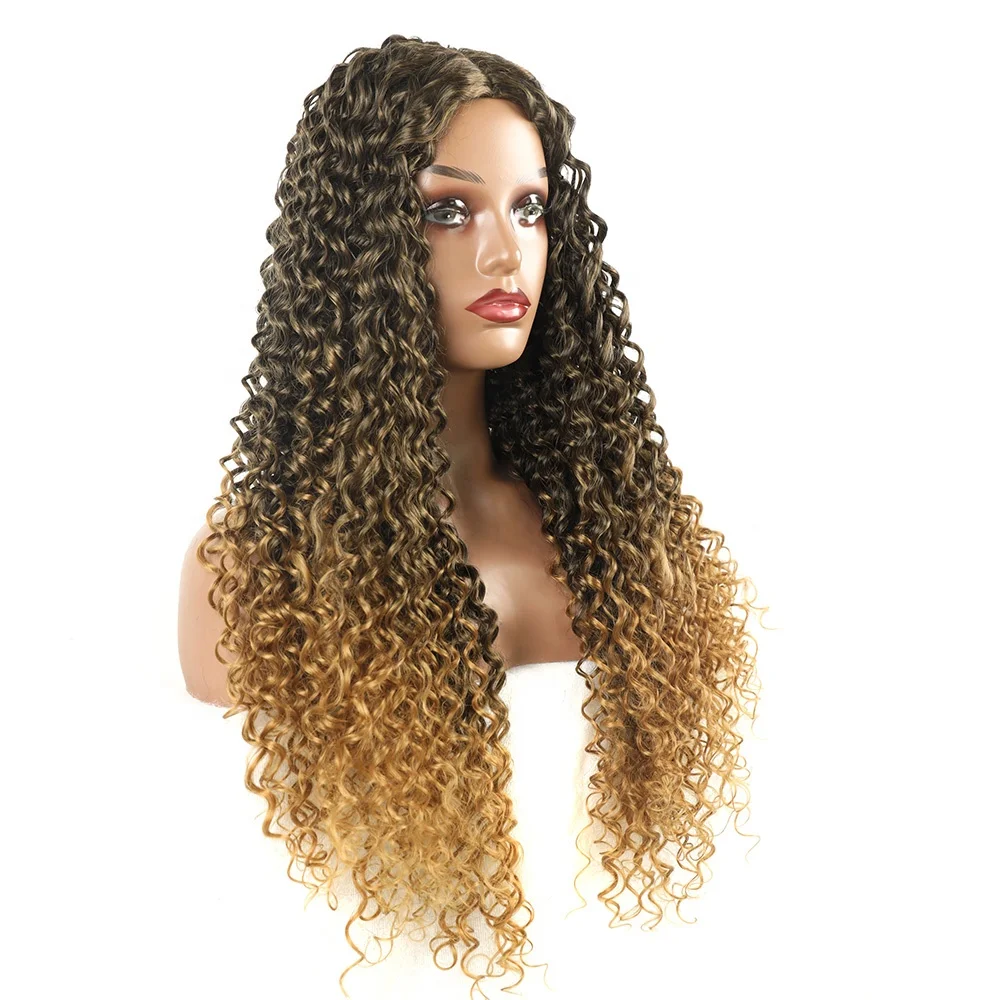 Curly Synthetic Hair Wig High Quality Ombre Color Long Wigs No Lace None Lace Wigs Express Bags or Carton Protein Fiber 28inch
