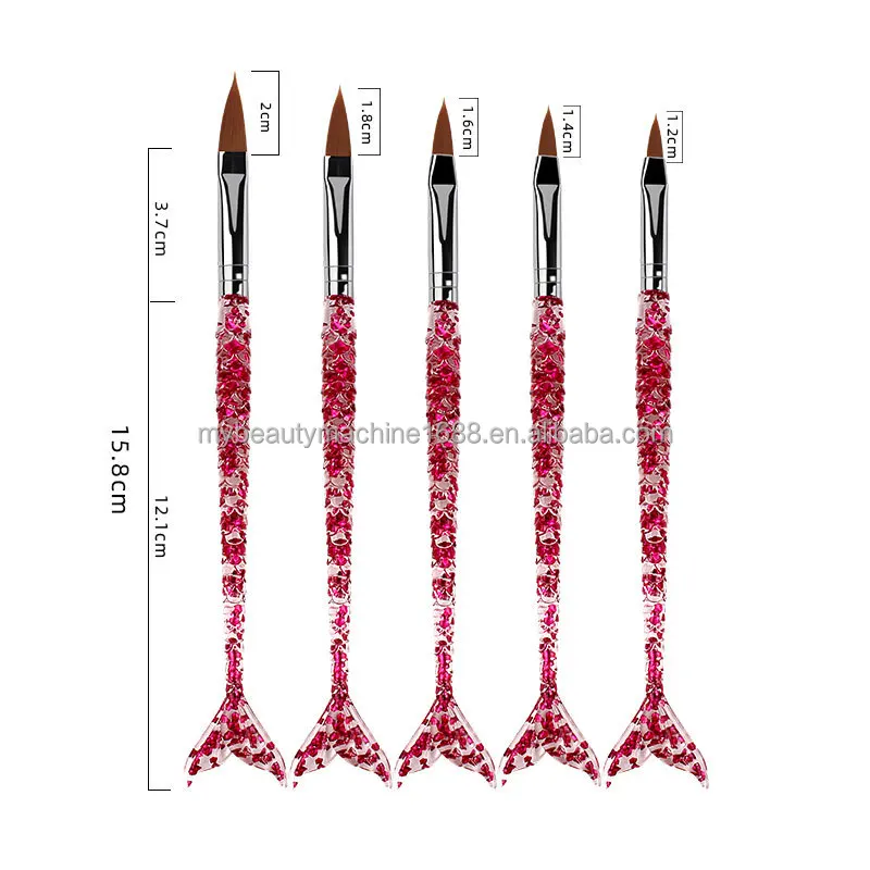 Hot sale 5 pairs Nail Art Brush with Latex Aluminum tube Acrylic pen Nail Brush red Mermaid Nail Art Brush