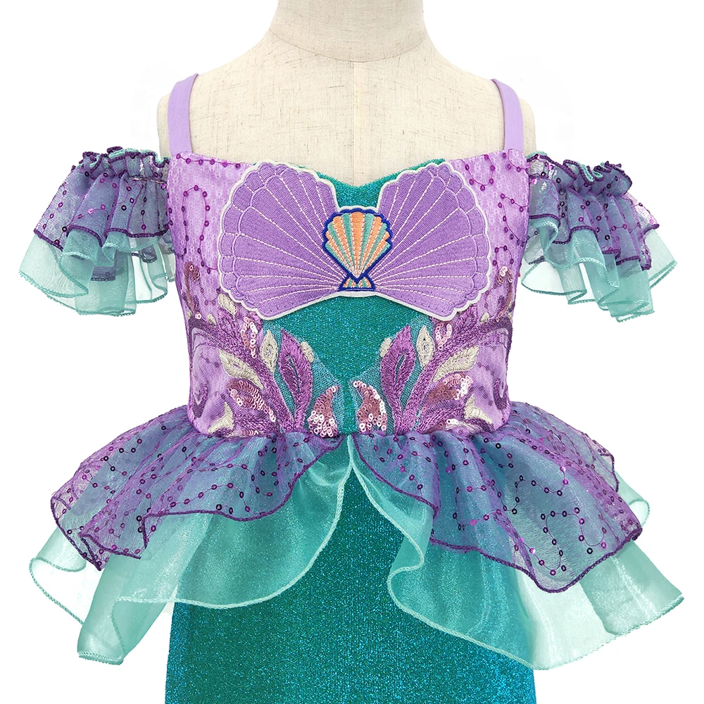 Halloween Infant Girls Princess Ariel Dress Little Mermaid Costume Baby Green Ruffle Cute Frocks Fancy Ariel Dress for Children