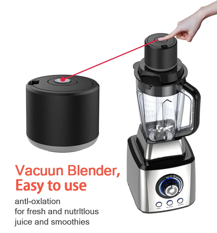 Commercial blender with electric vacuun pressing cover heavy duty powerful 2200W variable speeds ice crush 6  blades