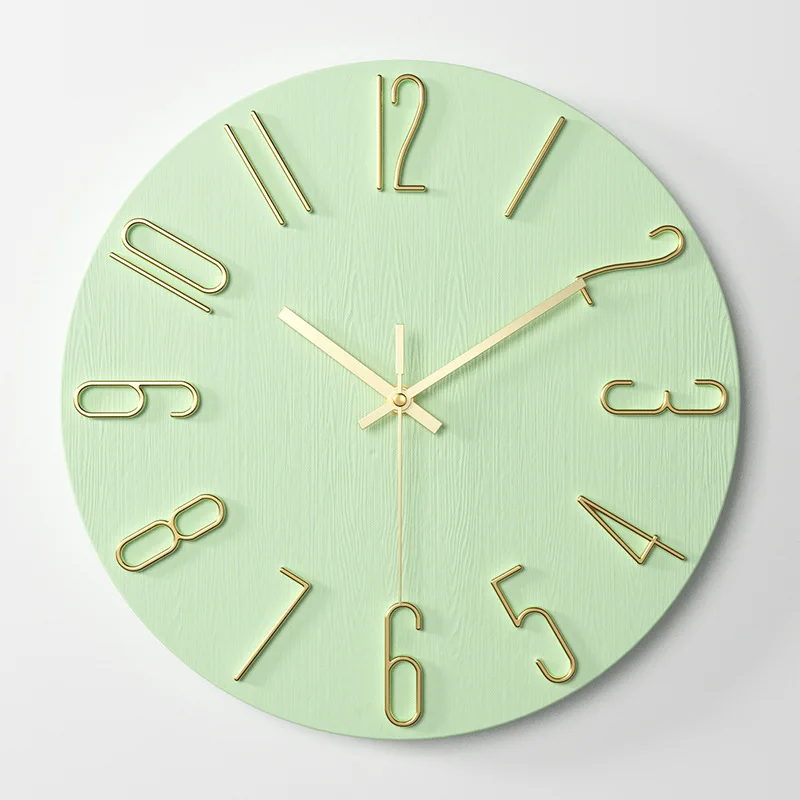 Color Painting Wood Grain Effect 3d Wall Clock Home Arts Embossed Numbers Plastic Wall Clock