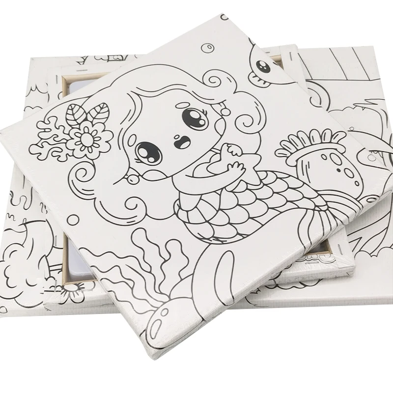 Custom Logo Art Painting Cartoon Design Artist Drawing Printed Stretched Canvas Kids Painting Set