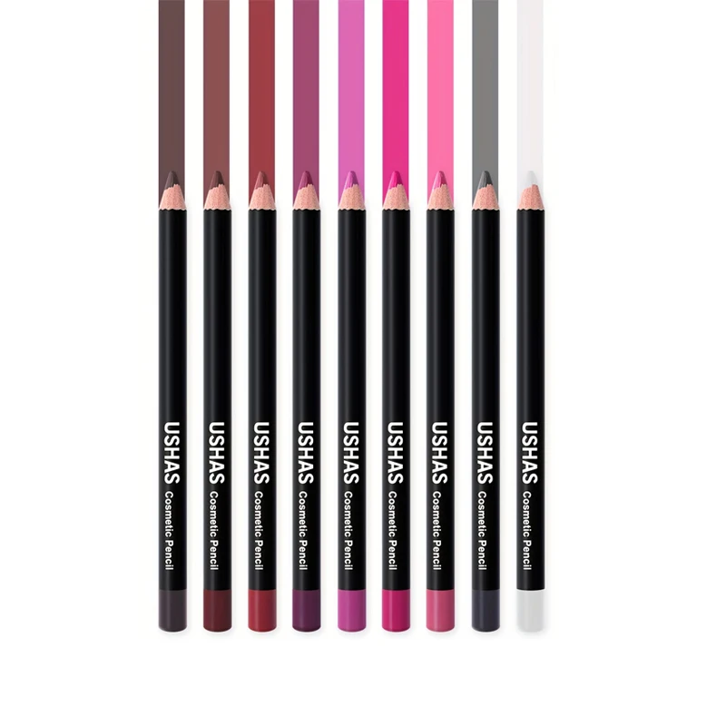 USHAS Hot-selling 9 Colors Cosmetic Pencil Set 2-in-1 Lip Line & Eye Liner Long-lasting Waterproof Matte Finish Private Label