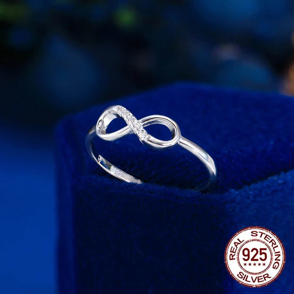 Nice Design 8-shaped Fashion Trendy Jewelry 925 Sterling Silver CZ Diamond Ring Women Infinity Symbol Unlimited Love Thin Ring