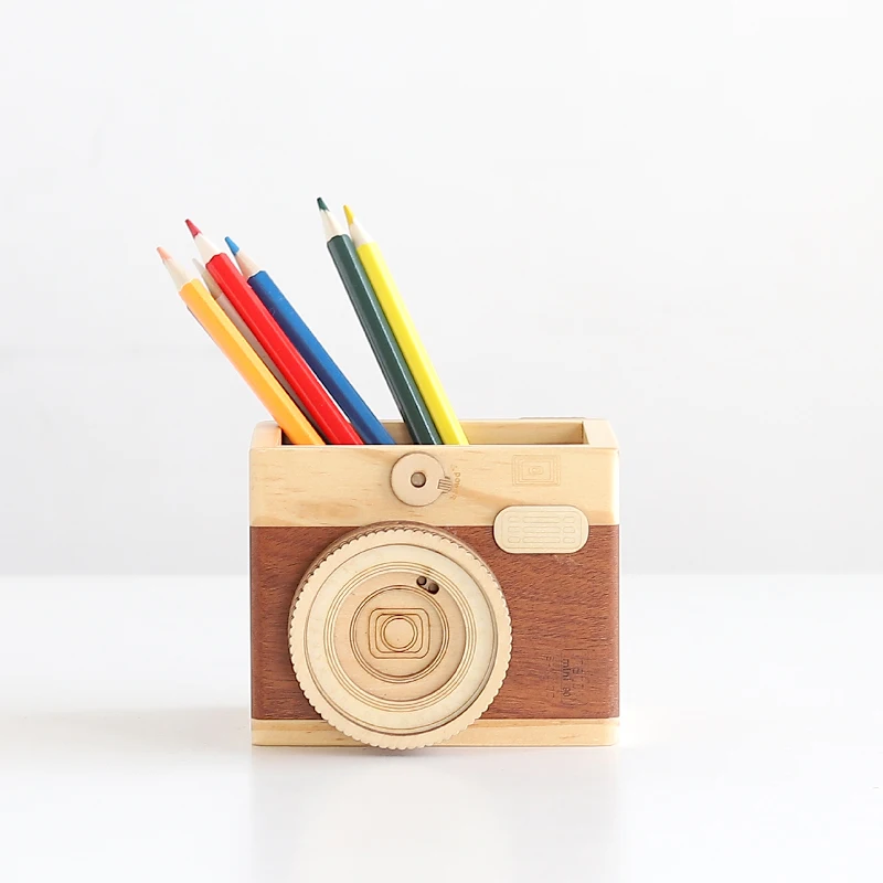 New European small camera shape pen holder creative household storage box desktop debris student stationery wooden organizer box
