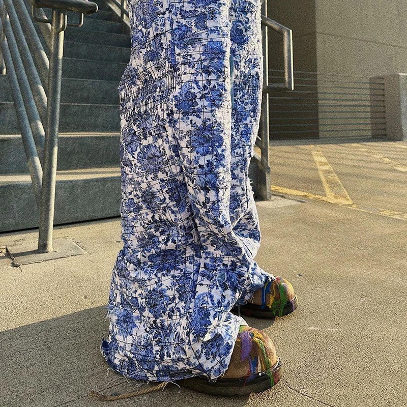 YYSY manufacturer heavyweight frayed high quality flared denim jeans men custom stacked Y2K jeans for streetwear