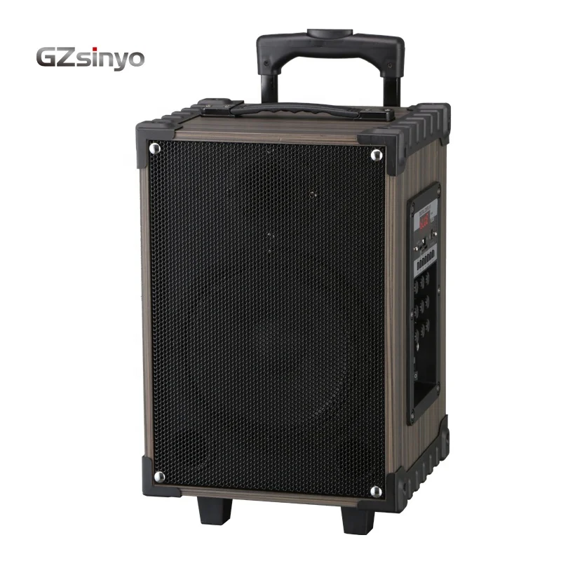 GZsinyo 8inch 40W power wooden blue tooth speaker with wireless microphone