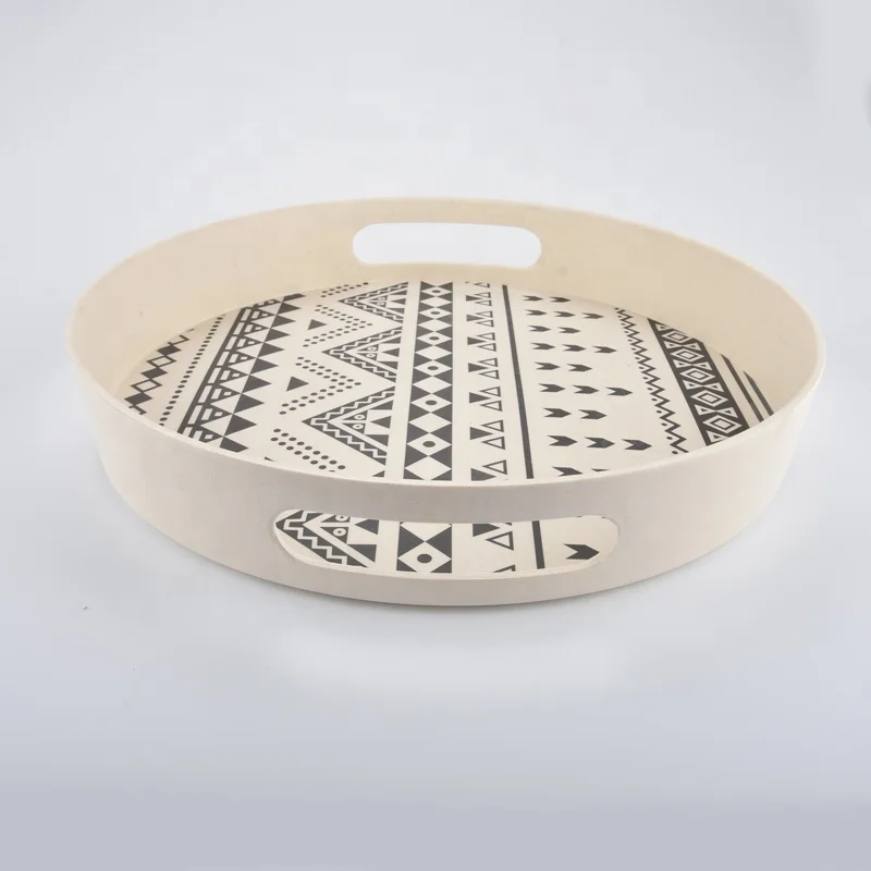 
Eco Bamboo Fiber Serving Tray Round Snack Food Tray 