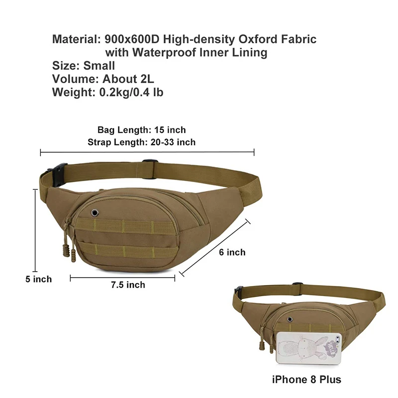 Tactical Waist Bag 900D Nylon Oxford Water-Resistant Outdoor EDC Fanny Pack Utility Waist Pouch Outdoor Bumbag