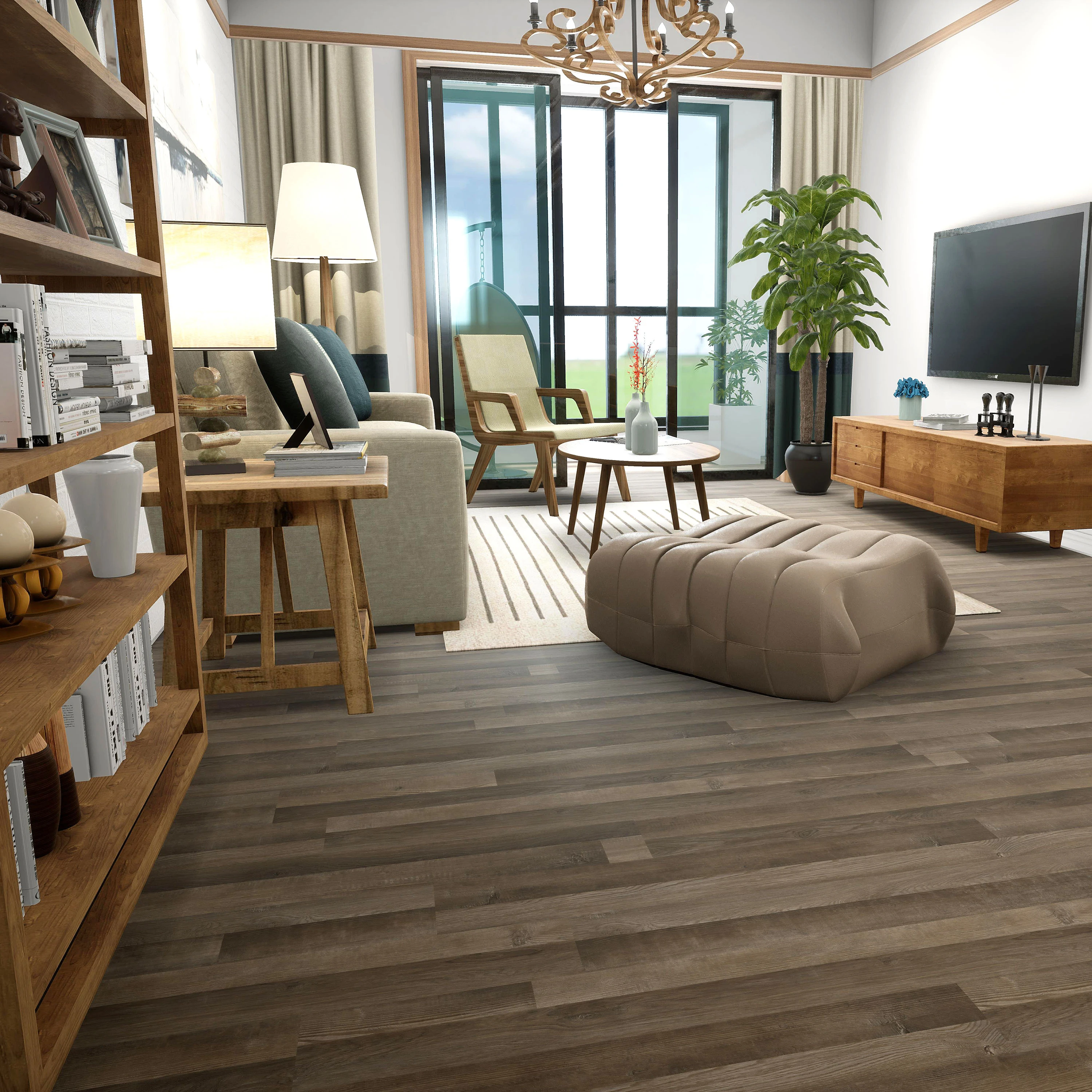 Click Rigid Core Vinyl Plank SPC Plastic Flooring Waterproof 8mm PVC Modern Garage Floor Tiles Indoor Plastic Tiles Gold Lion