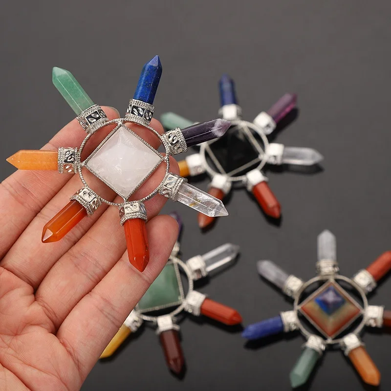 Rock crystal semi-precious stone seven chakra energy pyramid healing stone scalar  energy tower pyramid generator