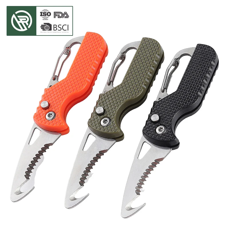 Free Sample 3 in 1 Push Button Open Rope Belt Cutter Carabiner Keychain Rescue Emergency Camping Mountaineering Tools EDC Kit