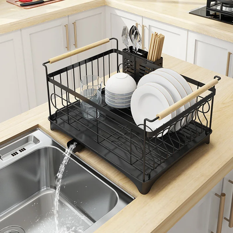
Stainless Steel Dish Drying Rack With Water Container Kitchen Plate Rack 