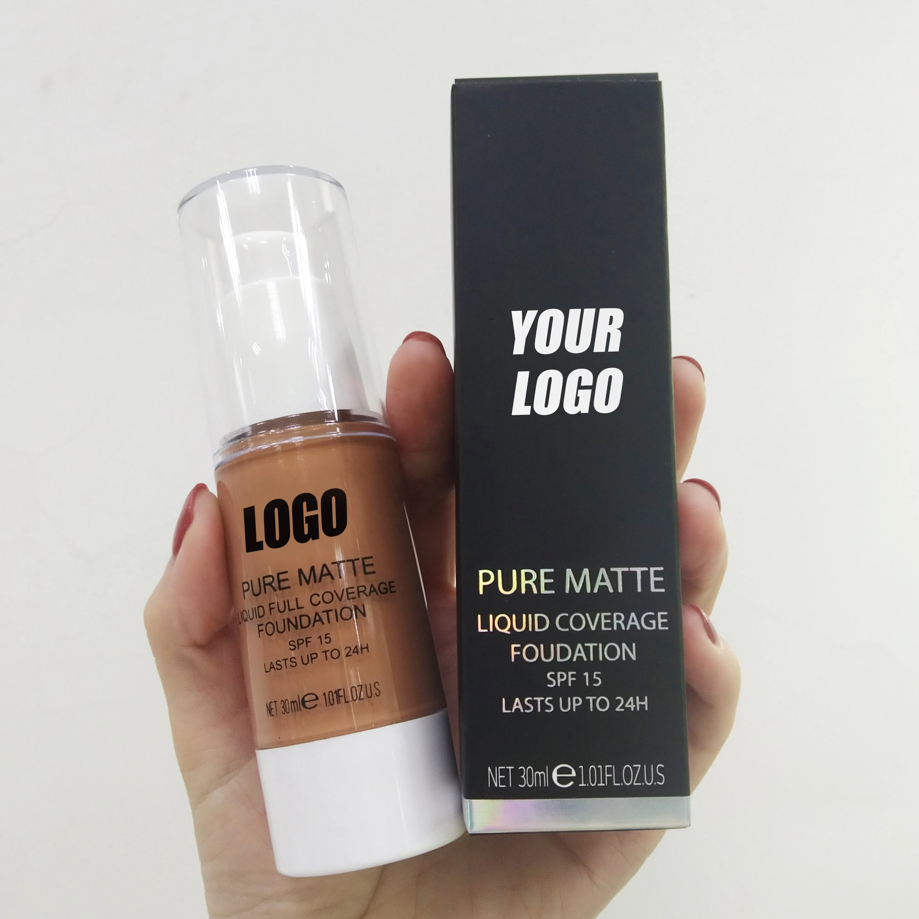 Round Square Foundation Bottle Black Cosmetisc Foundation Packaging Matte Liquid Foundation Private label for Women and Man