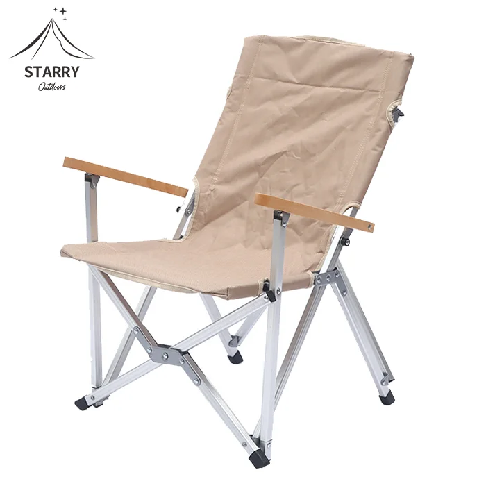 Outdoor korea japan aluminum wood armrest camp folding glamping chair