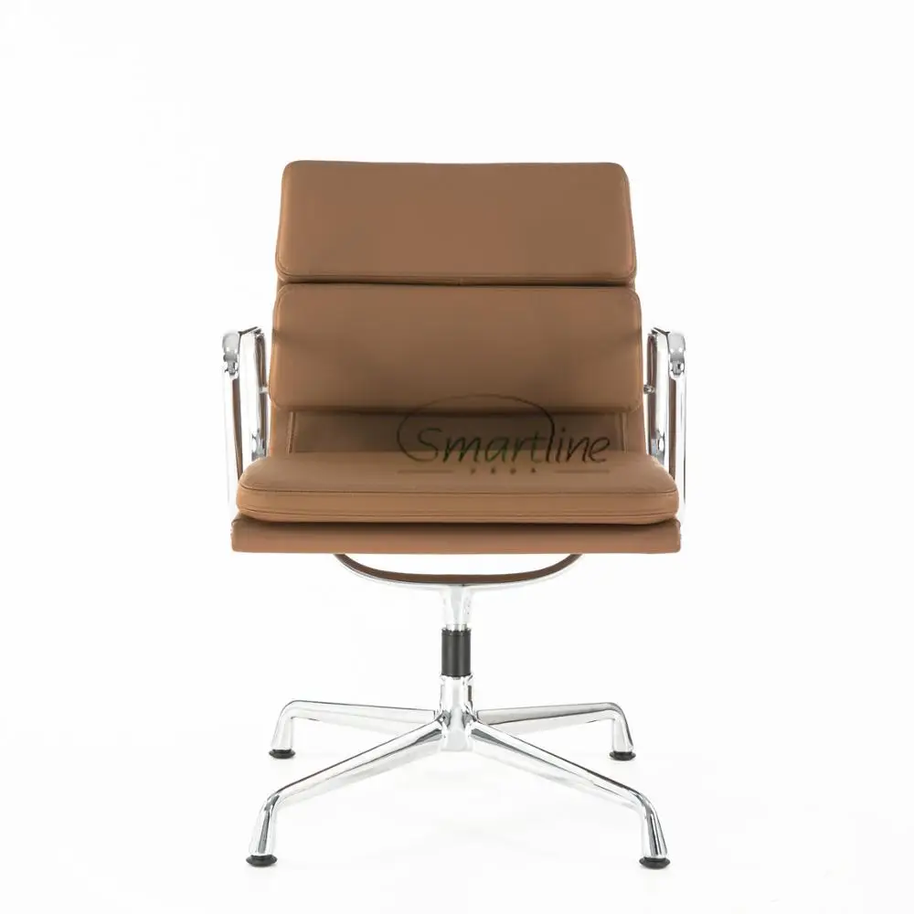 Luxury Tan leather office chair Soft pad aluminum office chair for home office or commercial area
