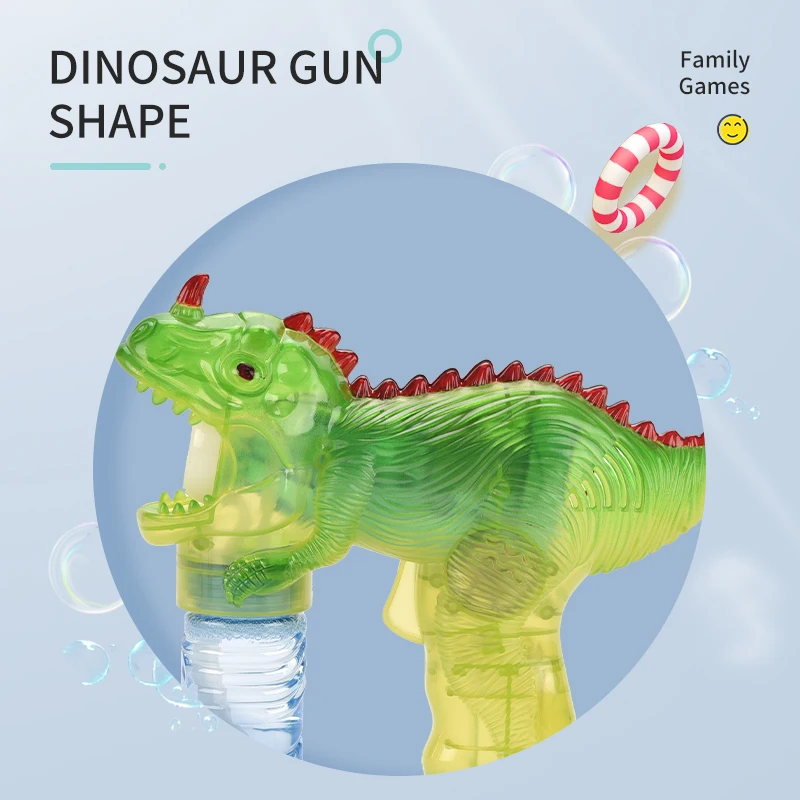 Wholesale Selling Plastic Soap Water Bubble Gun Toy Dinosaur Shape Bubbles Blower Bubble Gun with Light for Kids