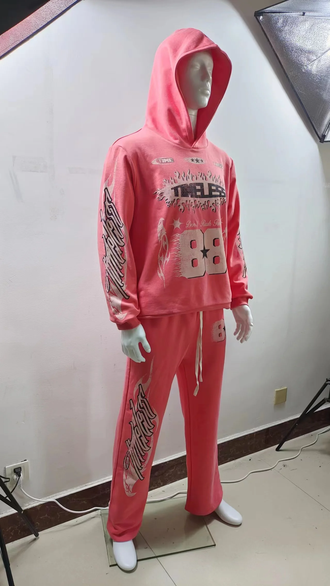 Acid Wash Vintage Zipper Hoodies Sweatsuit Jogger Set Custom Applique Embroidery Patches Oversized Flared Sweatpants Tracksuits