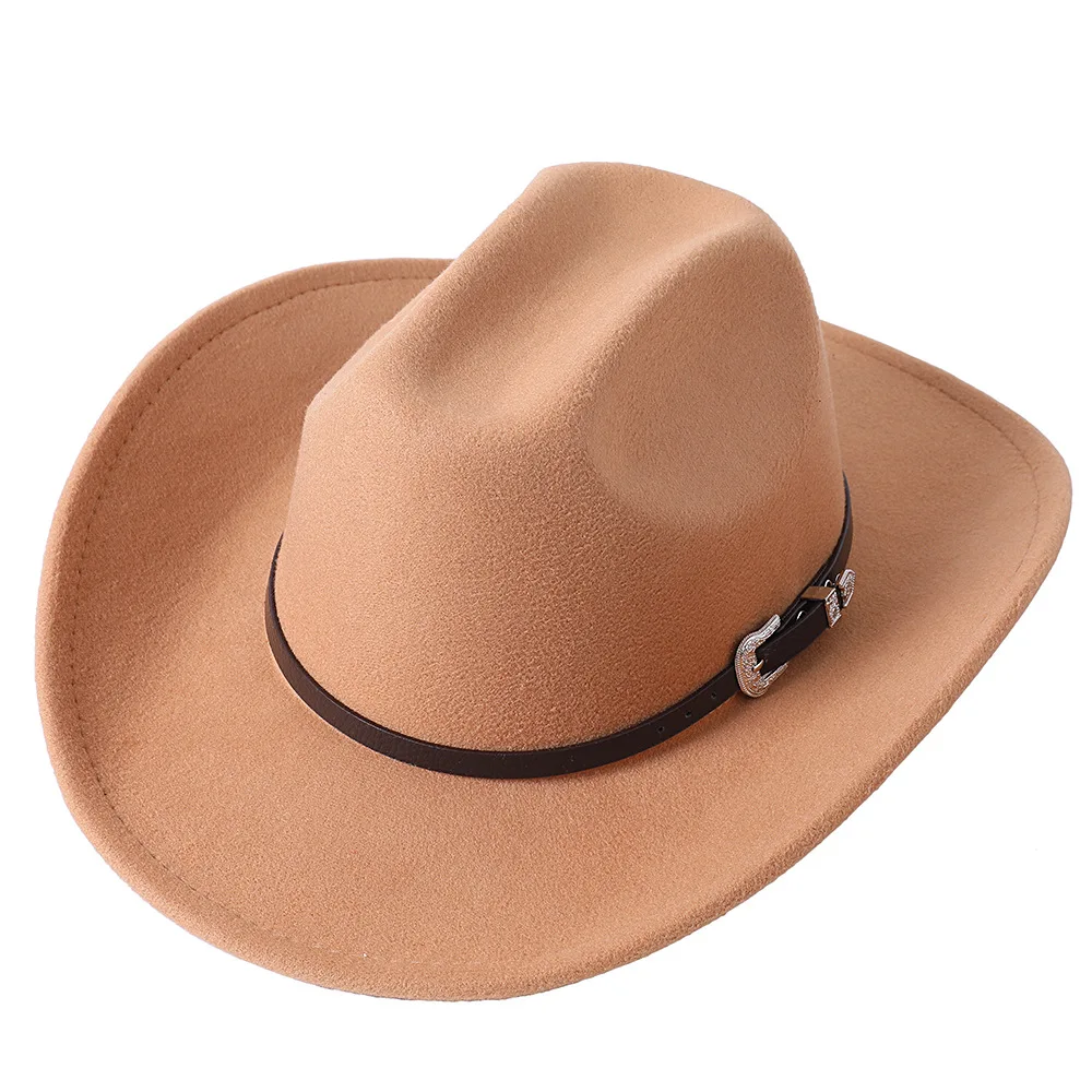 LRT Wholesale high Quality Classic Felt Wide Brim Fedora Hat Custom Fashion Solid Color Belt Buckle Western Cowboy Cowgirl Hat