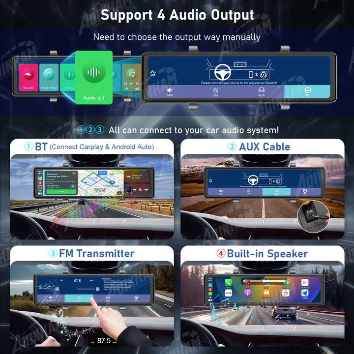 ADINKAM 11.26 inch Front Rear and Inside Camera Mirror Car DVR Camera With 3 Lens Video Recorder Driver Review Mirror Dash Cam