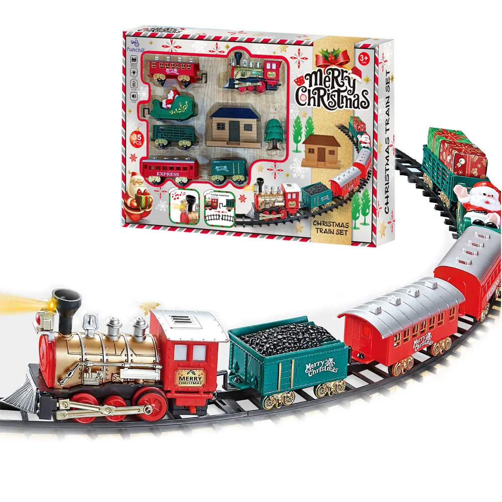 Bettery Operate Railway Slot Toy Adjustable Electric Train Merry Christmas Gifts Santa Claus Classic Train Set
