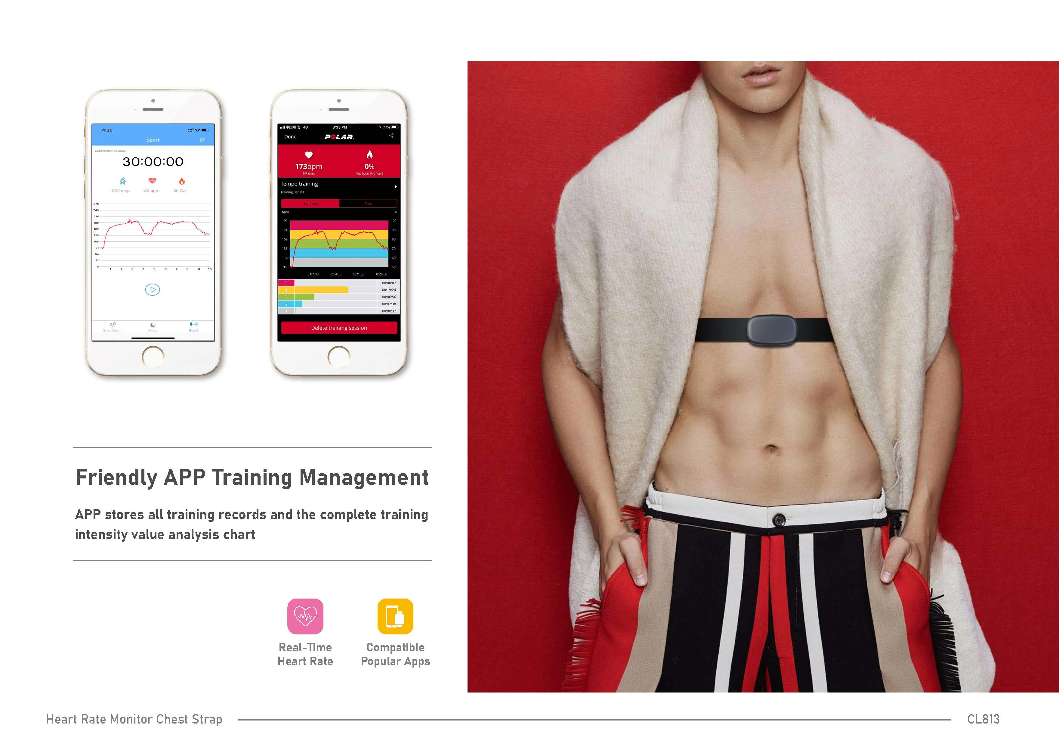 Chileaf Chest Strap Heart Rate Monitor Heart Rate Variability Monitor Triple Mode BLE ANT+ 5.3KHz For Body Fitness Exercise